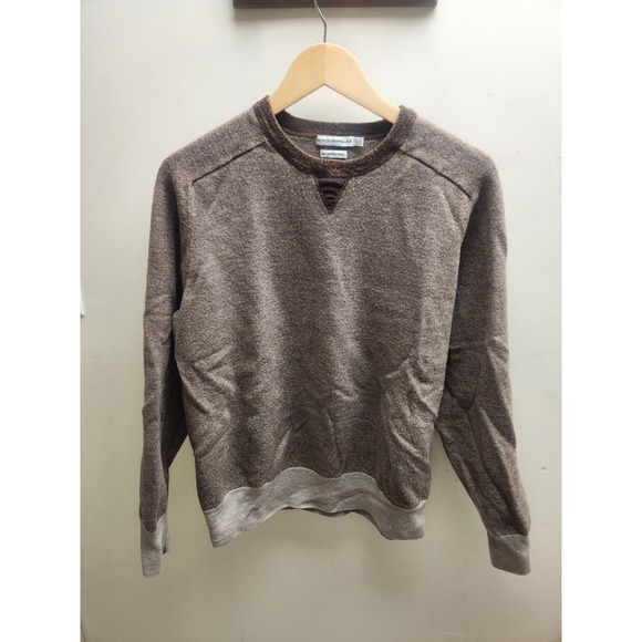 Peter Millar Mens L Crew Neck Sweater 100% Merino Wool Brown Elbow Patches